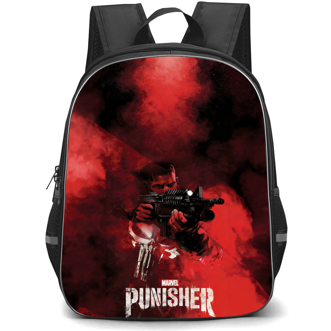 The Punisher Backpack School Bag StudentPack - The Punisher Gun Shooting Stance Red Poster