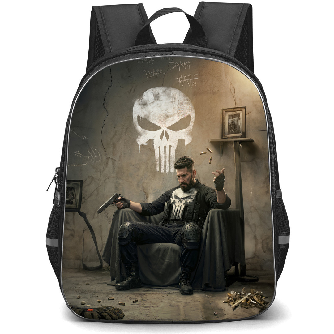 The Punisher Backpack School Bag StudentPack - The Punisher Sitting Hold Gun Poster