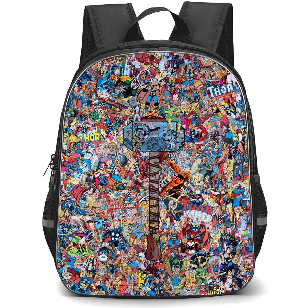 Marvel Thor Backpack StudentPack - Thor Mjollnir With Comic Scene Collage