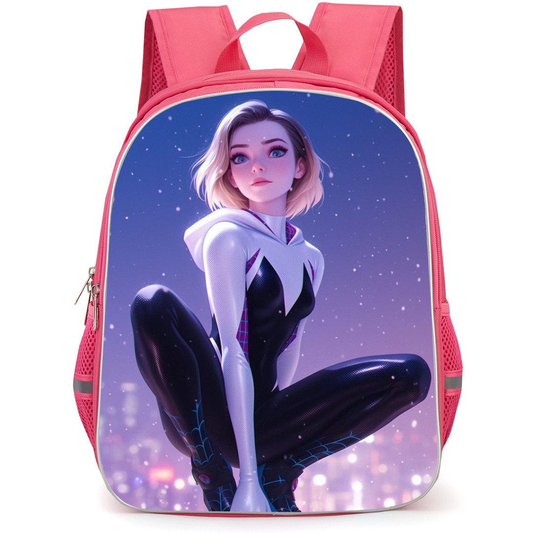 Spider Gwen Backpack StudentPack - Spider Gwen 3d Art Sitting on Chimney