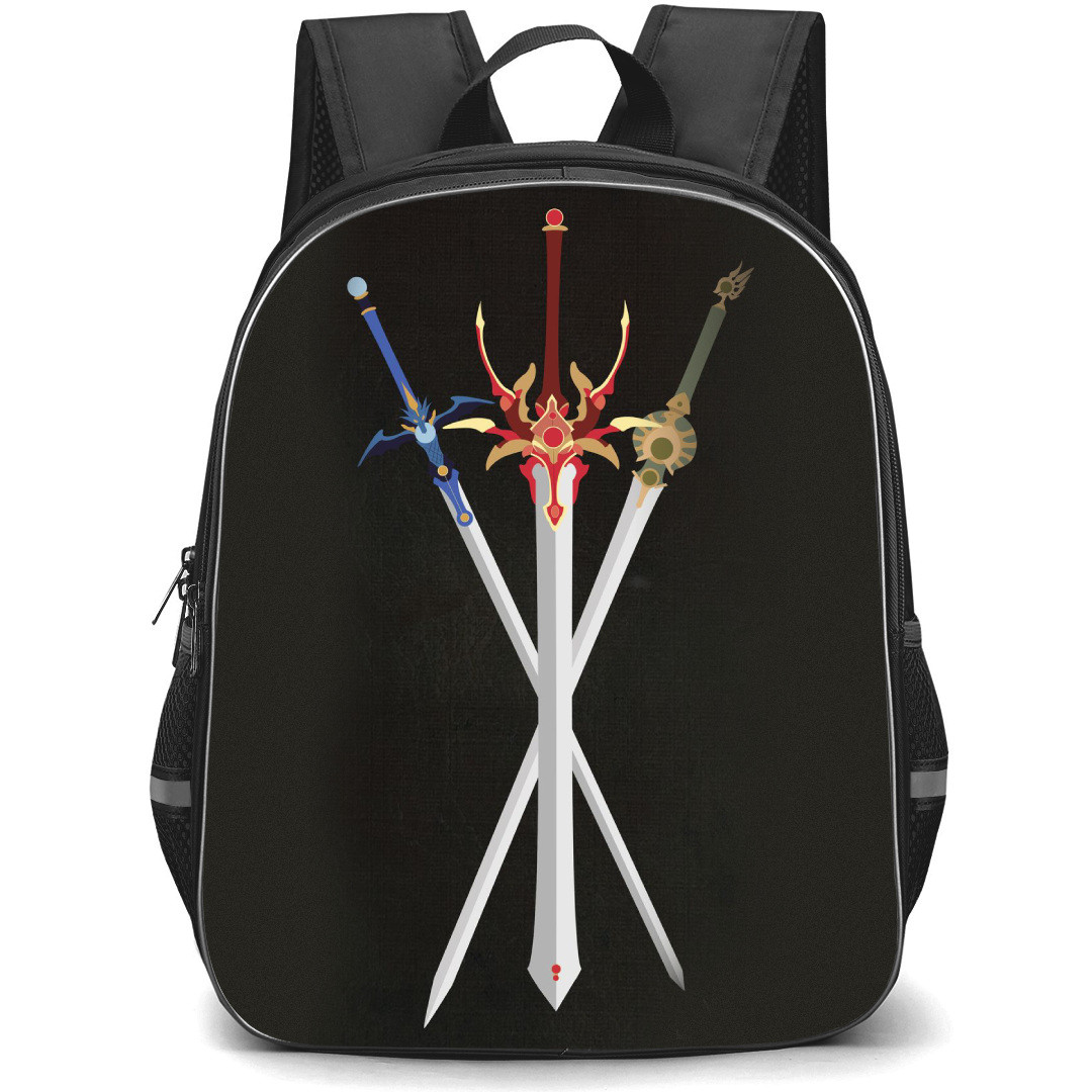 Magic Knight Rayearth Backpack StudentPack - Hikaru Fuu And Umi Swords Illustration Art On Dark Background