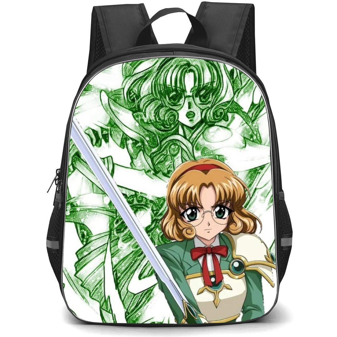 Magic Knight Rayearth Fuu Hououji Backpack StudentPack - Fuu Hououji On Green Illustration Background