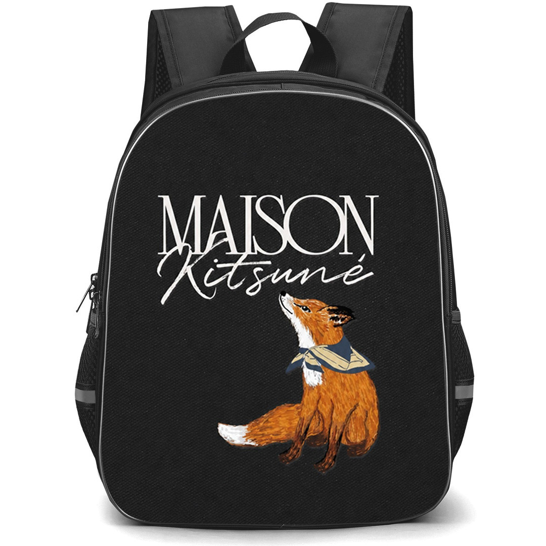 Maison Kitsune Backpack School Bag StudentPack - Maison Kitsune Bandana Fox Minimalist Art On Black Background