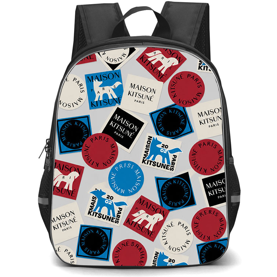 Maison Kitsune Backpack School Bag StudentPack - Maison Kitsune The Fox Logo Stickers Collage Poster