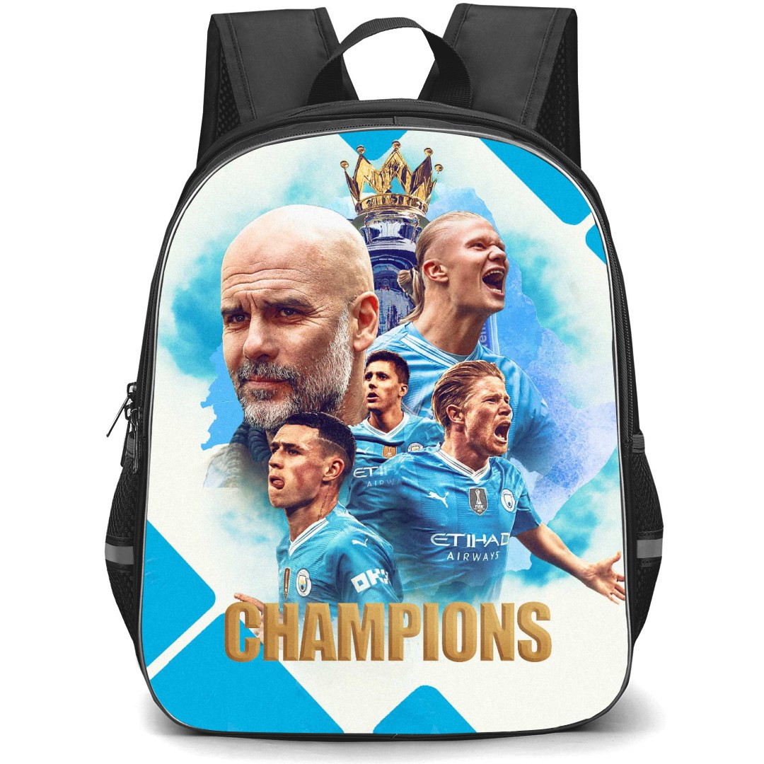 Manchester City F.C. Backpack StudentPack - Manchester City Champions Poster Blue Block Background