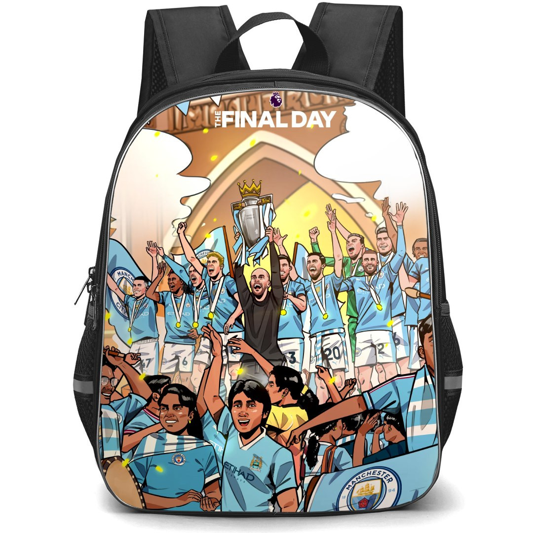 Manchester City F.C. Backpack StudentPack - The Final Day Champions Celebration Cartoon Art Poster