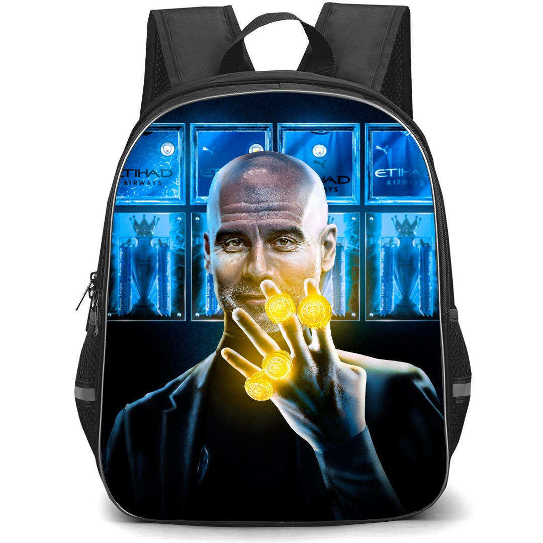Manchester City F.C. Pep Guardiola Backpack StudentPack - Pep Guardiola With 4 Premier League Golden Ring