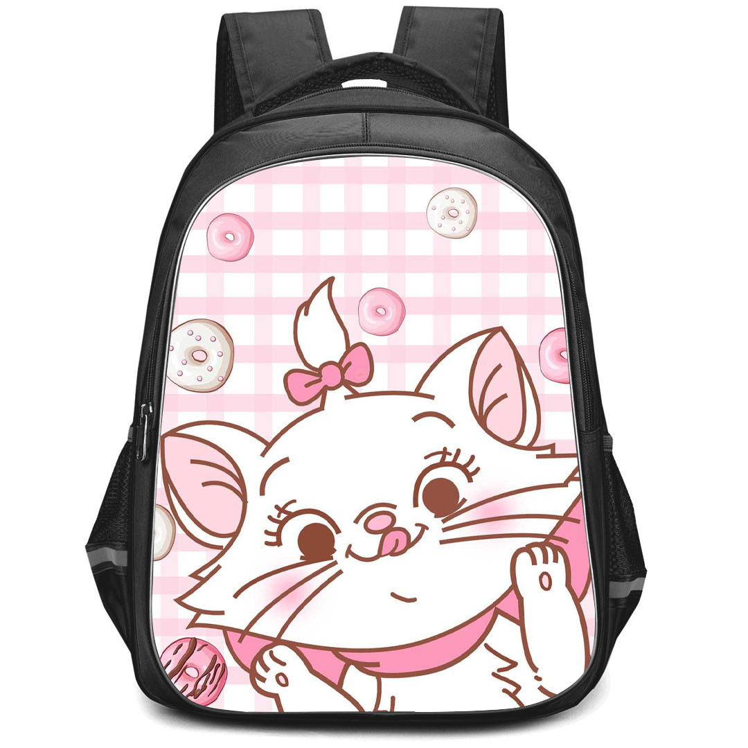 Marie Backpack StudentPack - Marie Cat Ready For Big Adventure Poster Pink Background