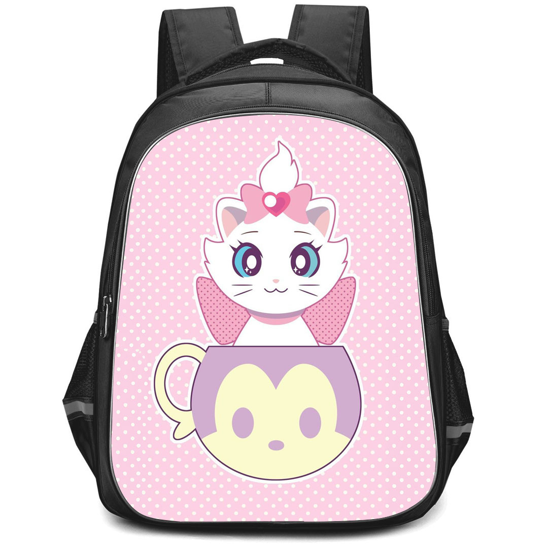 Marie Backpack StudentPack - Marie And A Cup On White Polka Dot Pink Background