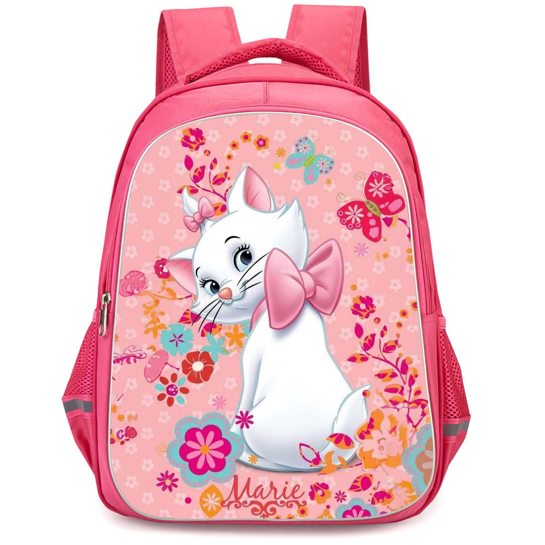 Marie Backpack StudentPack - Marie Looking Back On Pink Floral Background