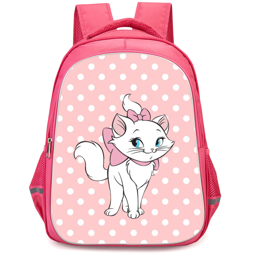 Marie Backpack StudentPack - Marie Standing On White Polka Dot Pink Background