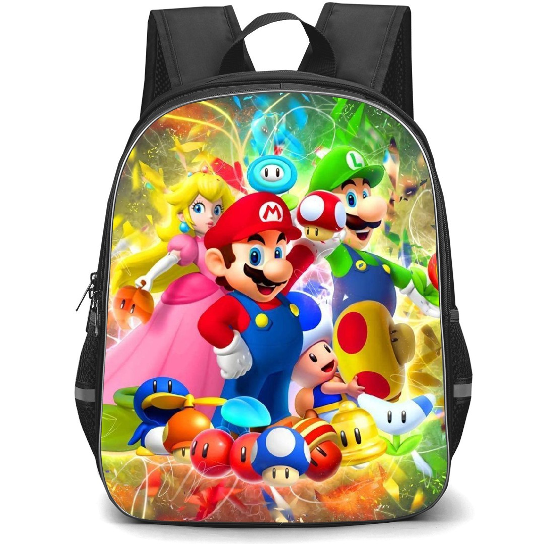 Super Mario Backpack StudentPack - Mario Peach Luigi Side Portrait Colorful Background