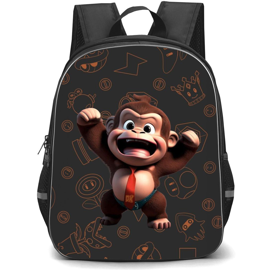 Super Mario Donkey Kong BackPack StudentPack - Donkey Kong Cheerful Chibi Orange Pattern Backgroung