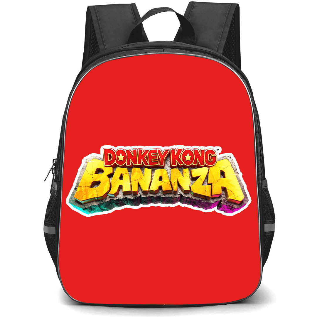Super Mario Donkey Kong Bananza Backpack StudentPack - Donkey Kong Bananza Logo On Red Background