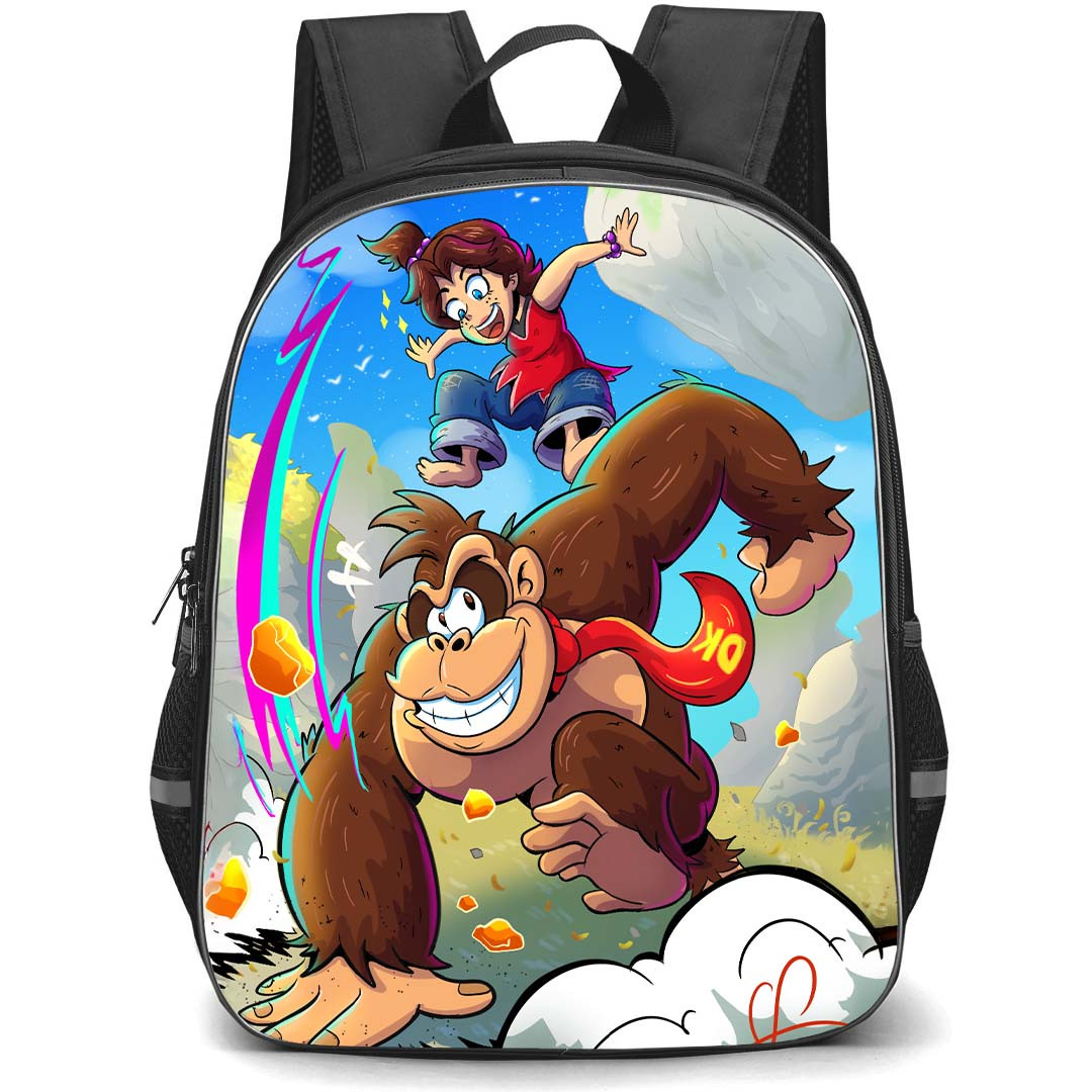 Super Mario Donkey Kong Bananza Backpack StudentPack - Donkey Kong And Pauline Jumping Cartoon Art Poster