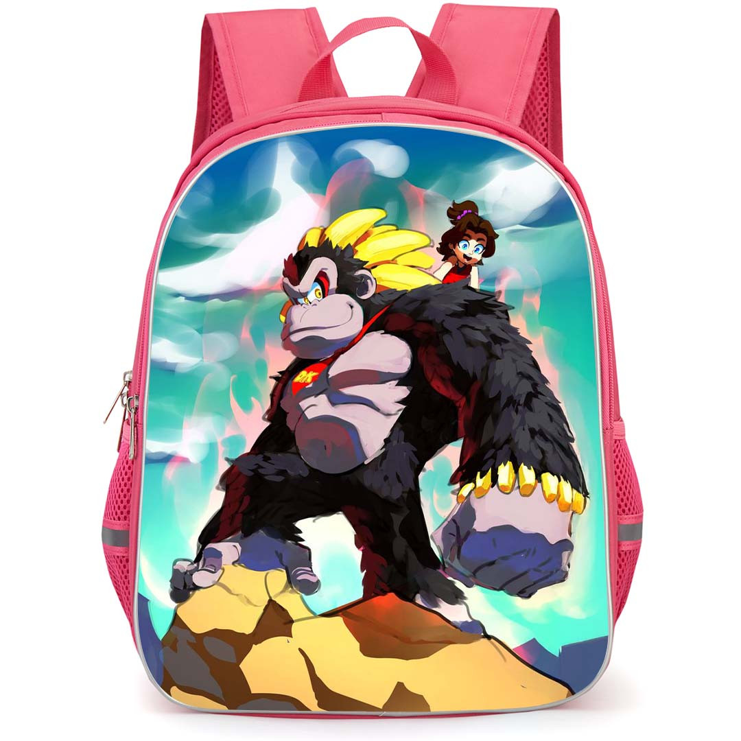 Super Mario Donkey Kong Bananza Backpack StudentPack - Donkey Kong And Pauline Standing On Stone Aura Background