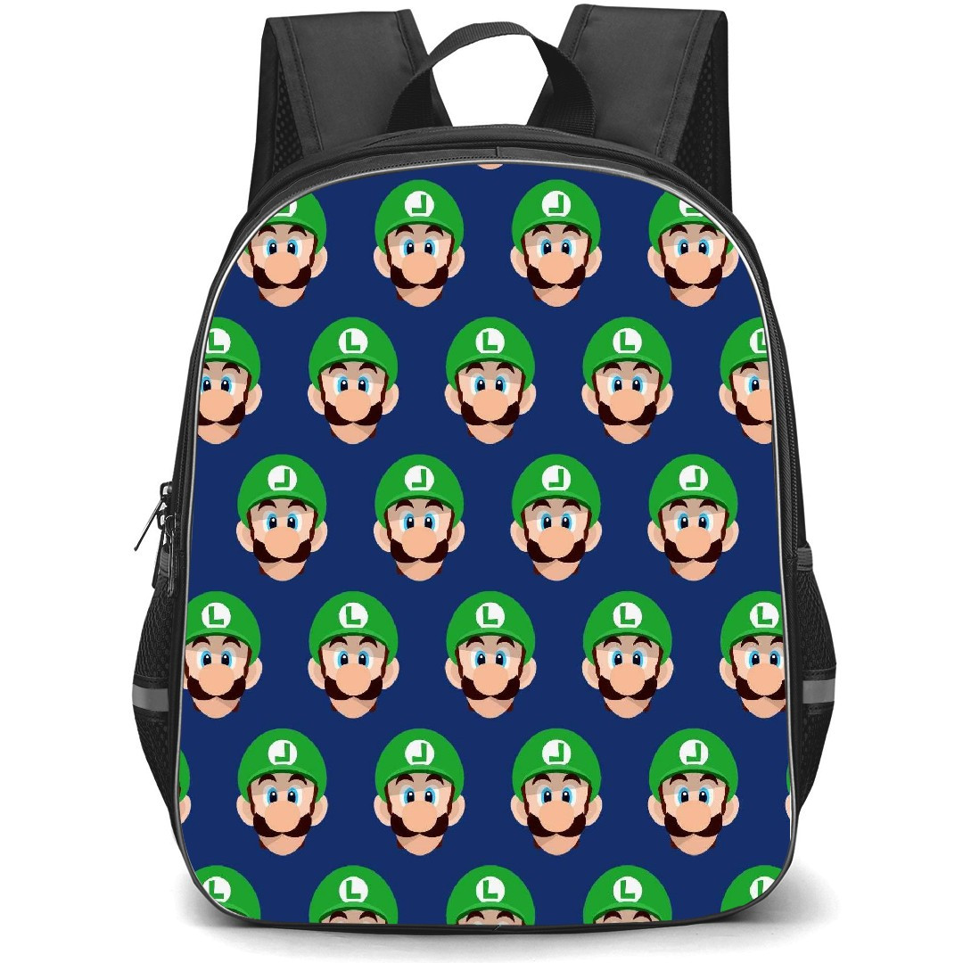 Super Mario Luigi Backpack StudentPack - Luigi Pattern Art Blue Background