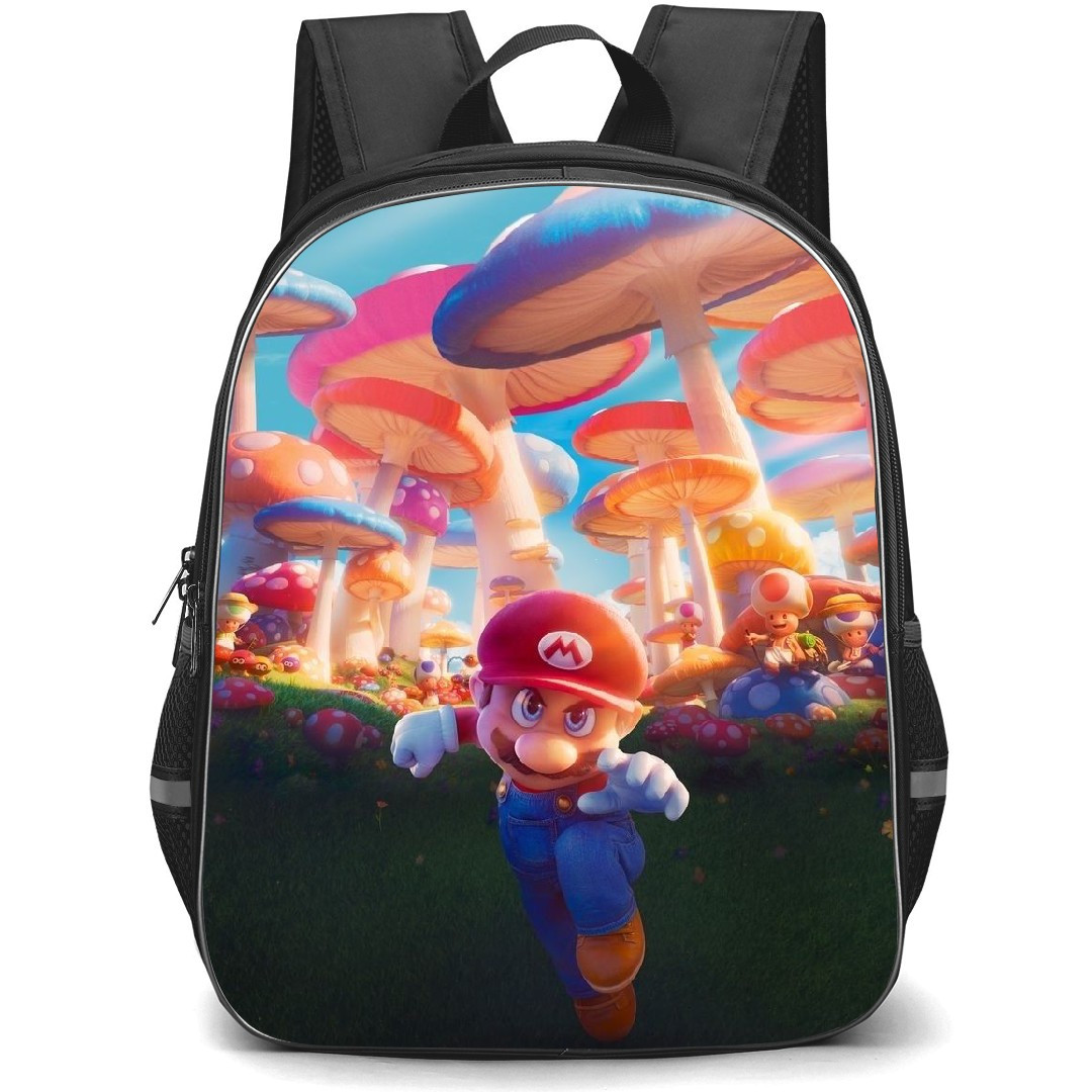 Super Mario Backpack StudentPack - Mario Illustration Colorful Mushroom Background