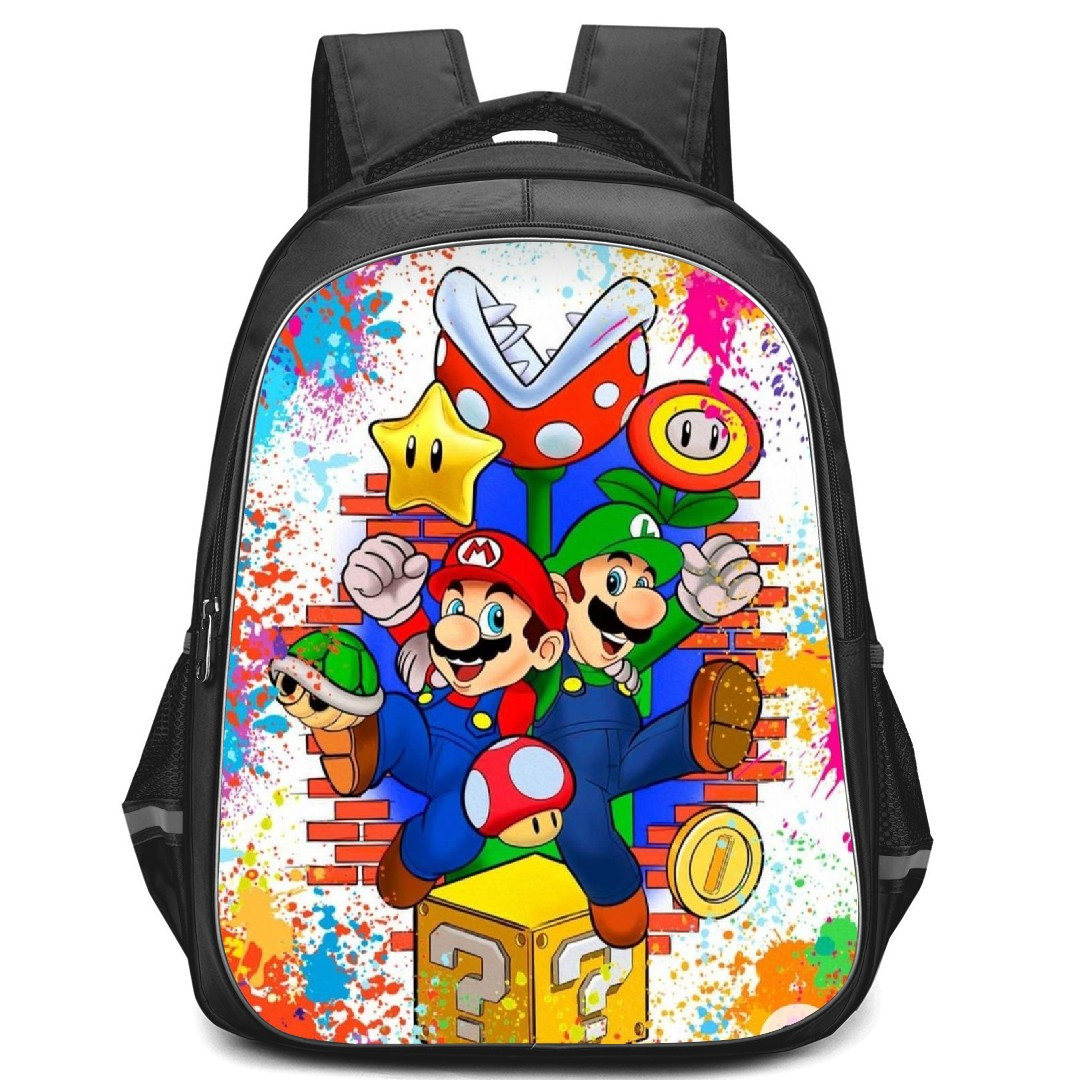 Super Mario Backpack StudentPack - Mario Luigi Illustration Watercolor Background