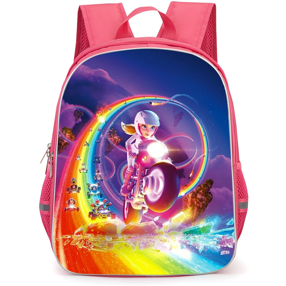 Super Mario Peach Backpack StudentPack - Peach Riding Motorcycle On Rainbow Road