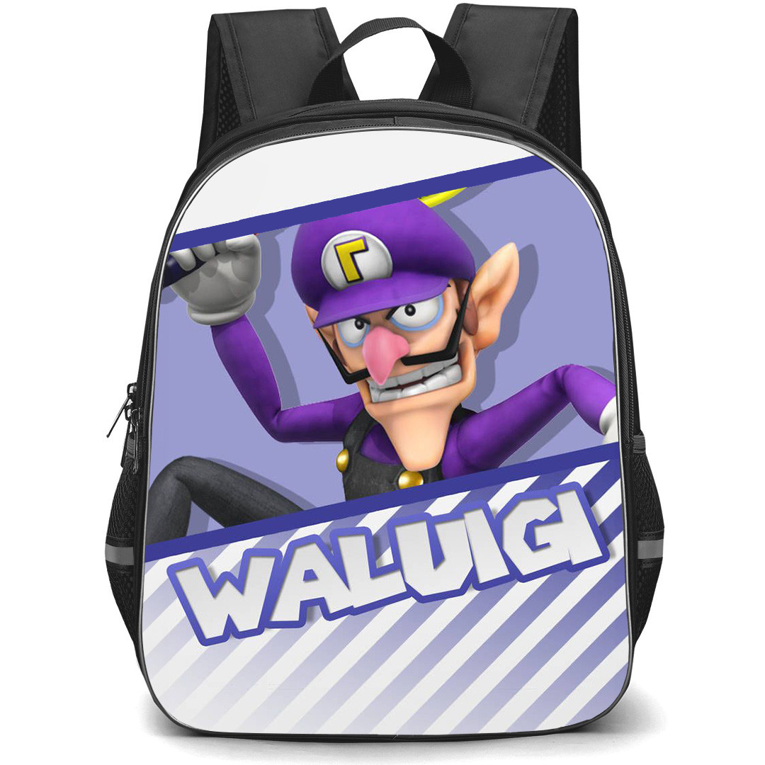 Super Mario Waluigi Backpack StudentPack - Waluigi Introduction Violet Stripes Background