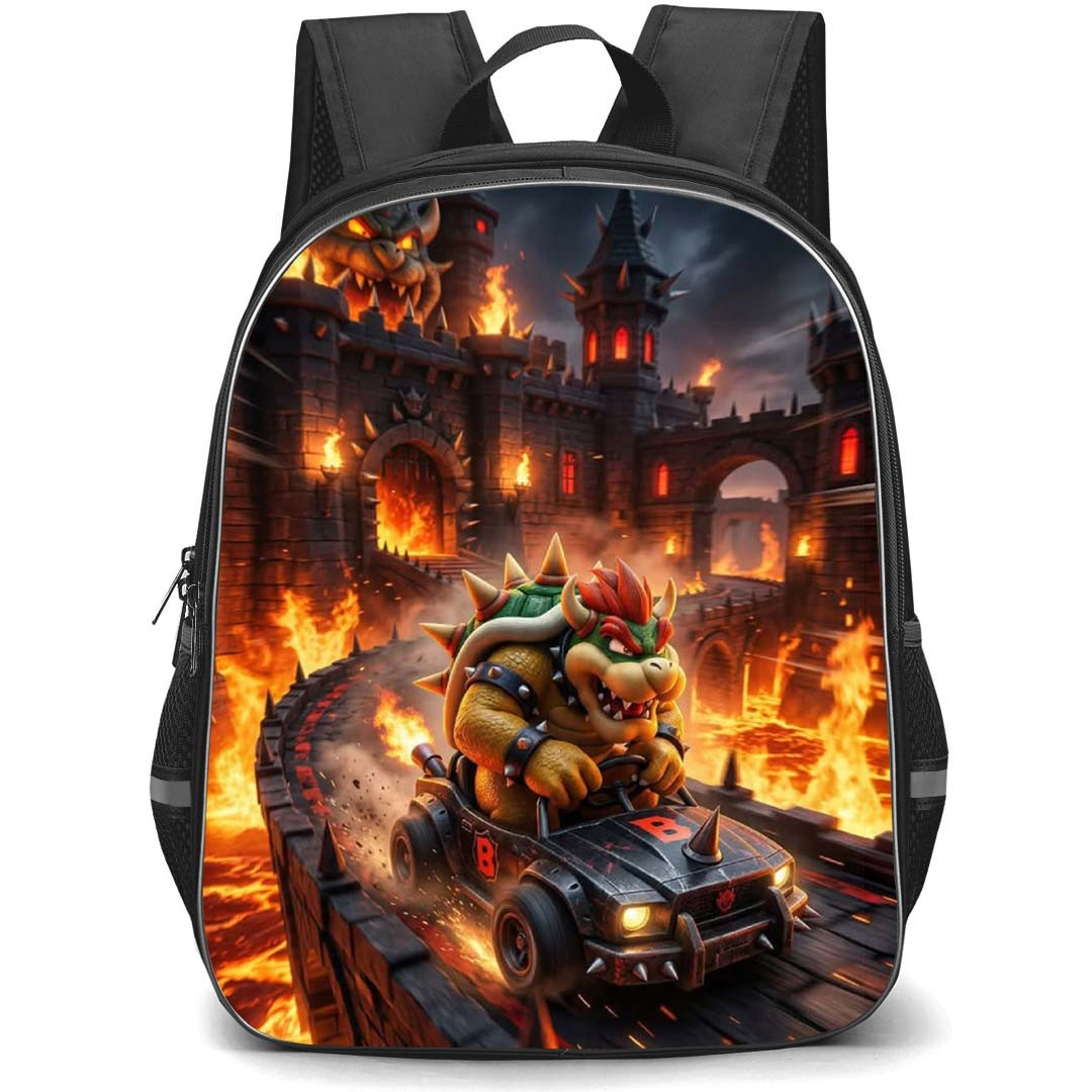 Mario Kart Bowser Backpack School Bag StudentPack - Bowser Castle Blazing Poster