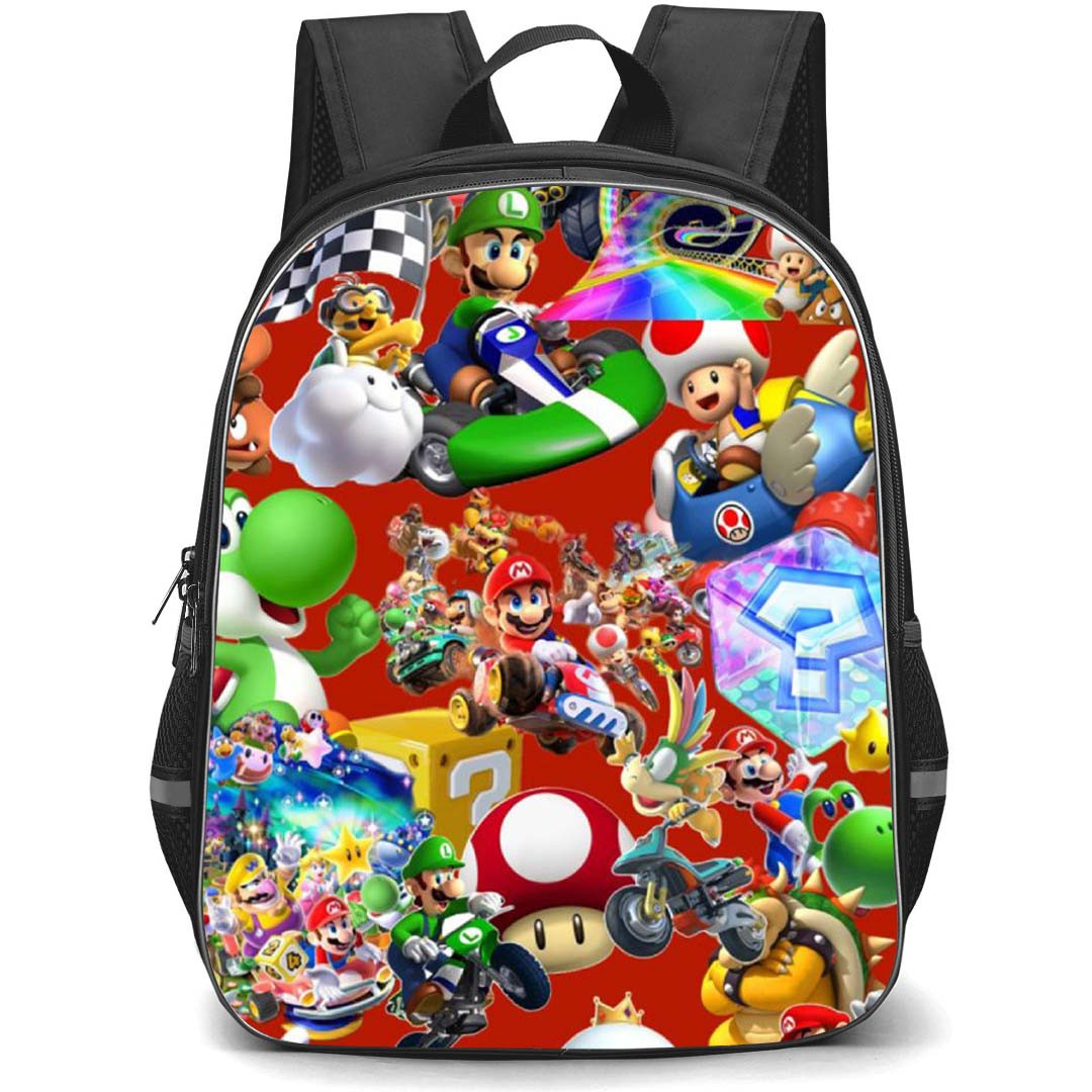 Mario Kart Backpack School Bag StudentPack - Mario Kart Characters Portrait Red Collage