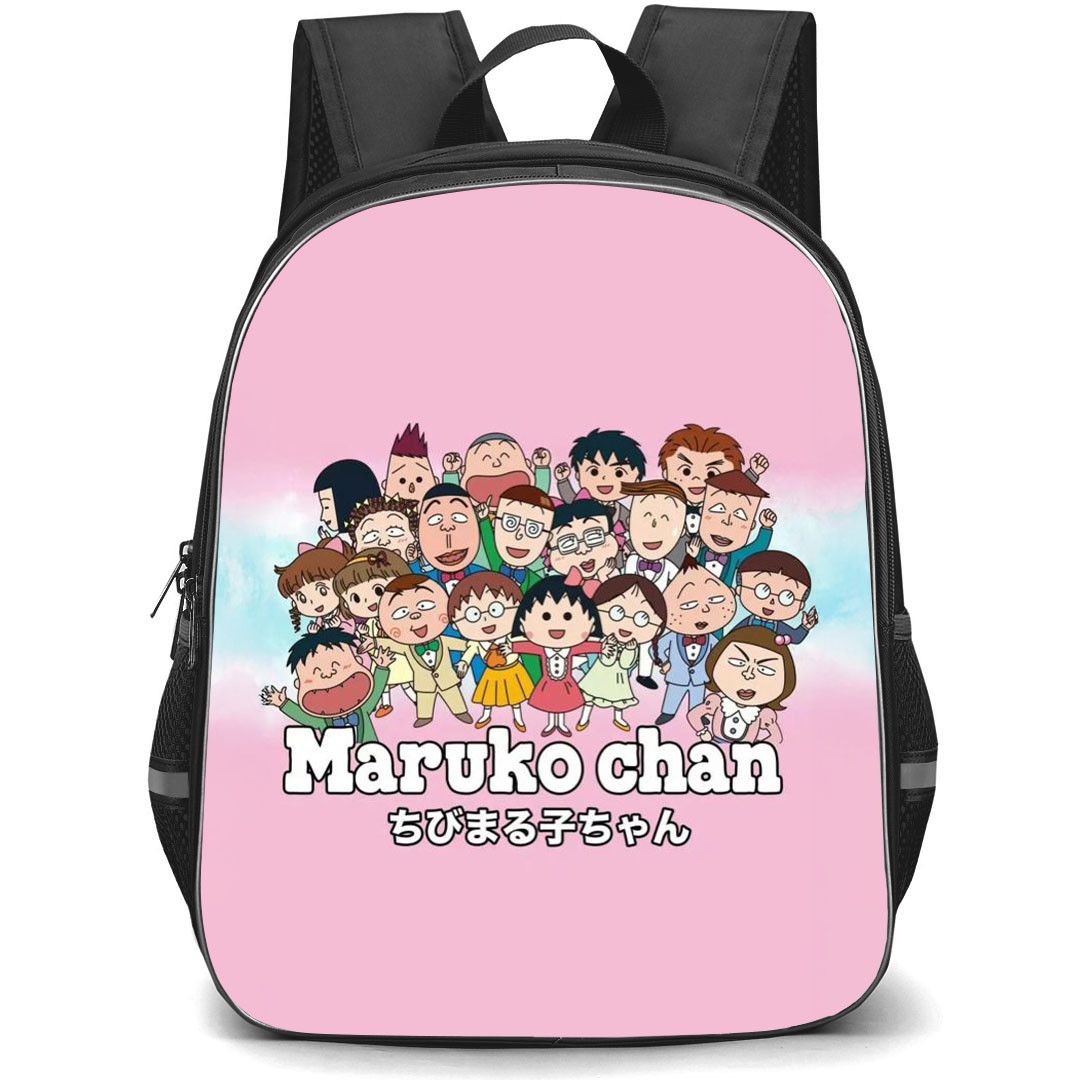 Chibi Maruko Chan Backpack School Bag StudentPack - Chibi Maruko Chan All Character On Pink Background