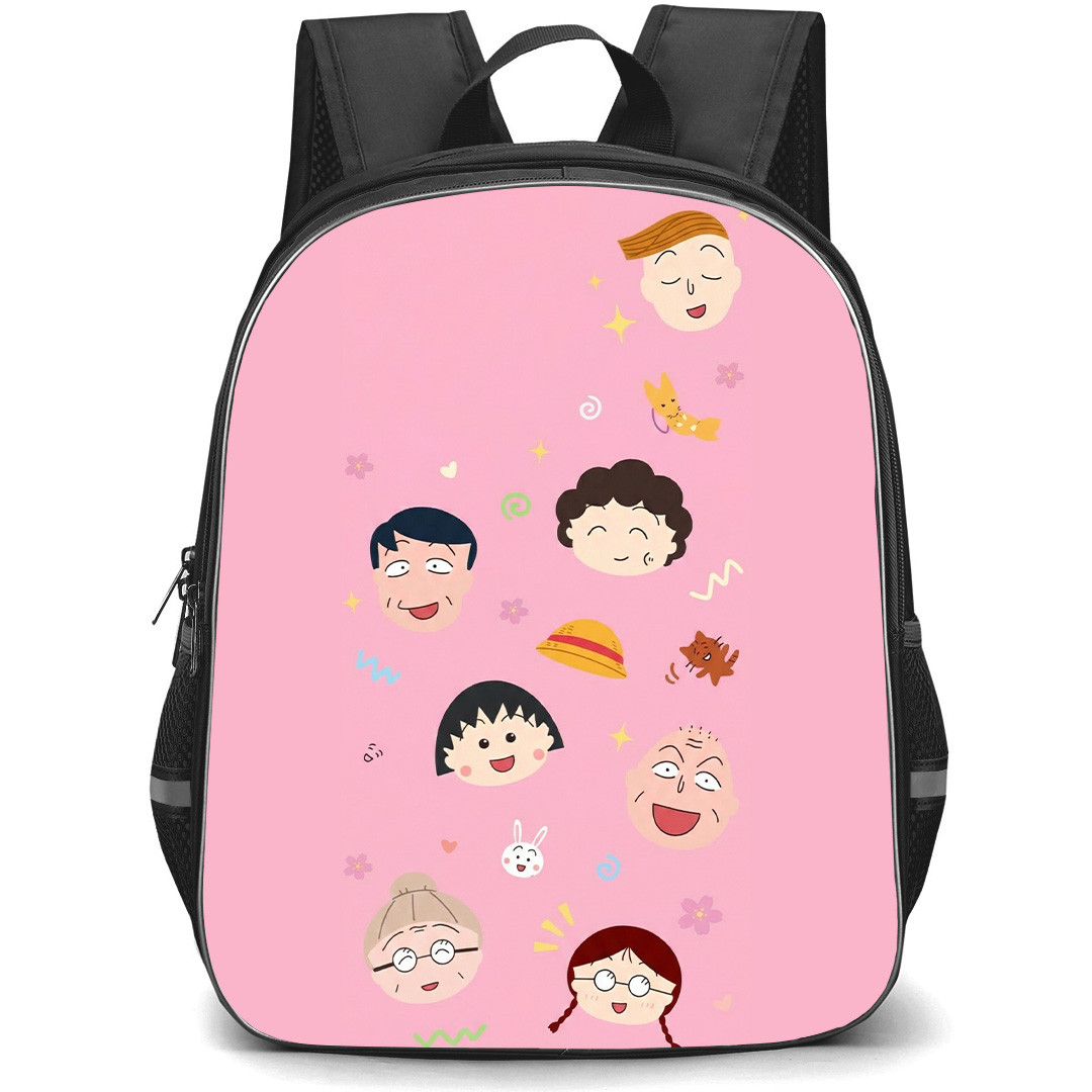 Chibi Maruko Chan Backpack School Bag StudentPack - Chibi Maruko Chan Character Avatar On Pink Background