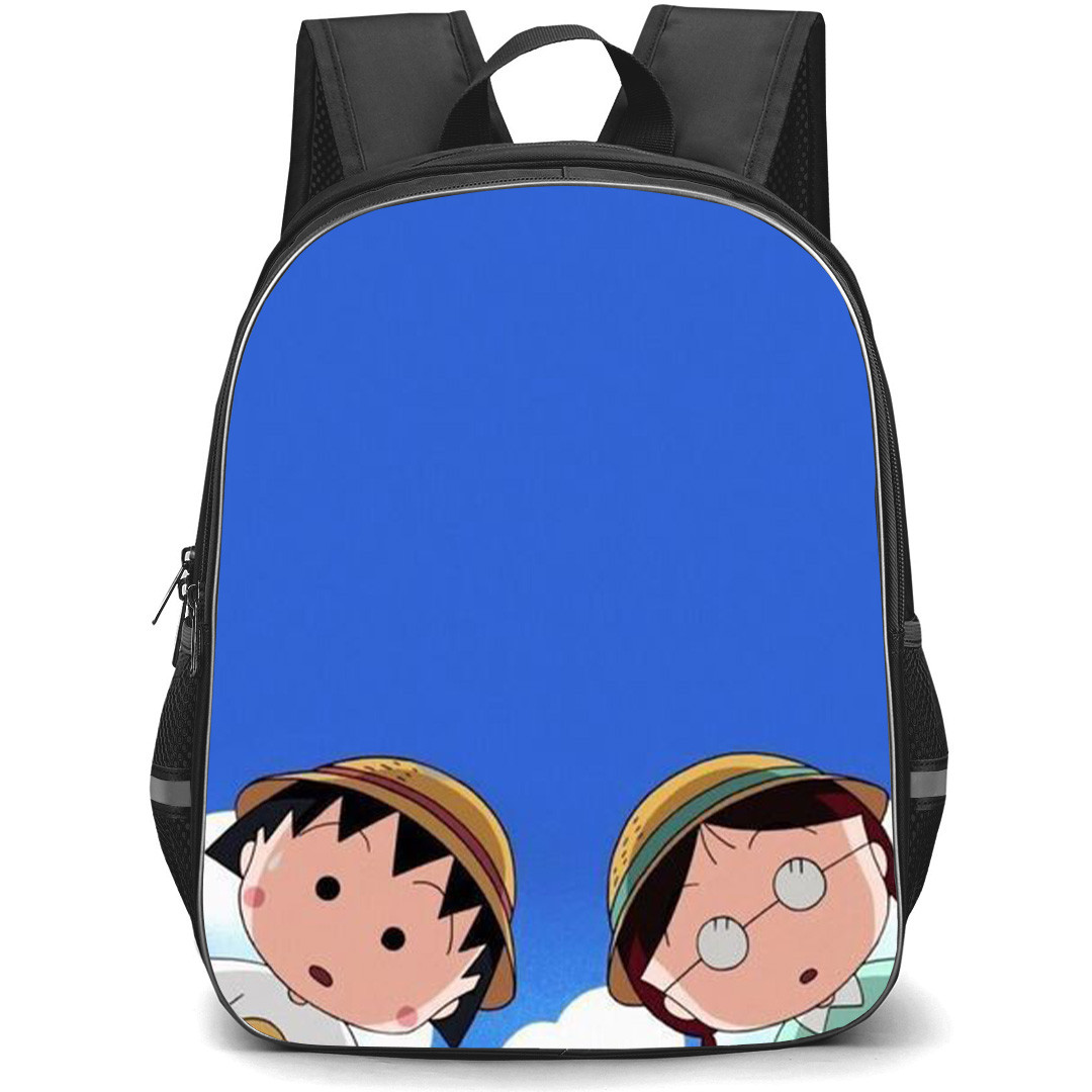 Chibi Maruko Chan Backpack School Bag StudentPack - Momoko Sakura And Tamae Honami Peeking On Blue Background