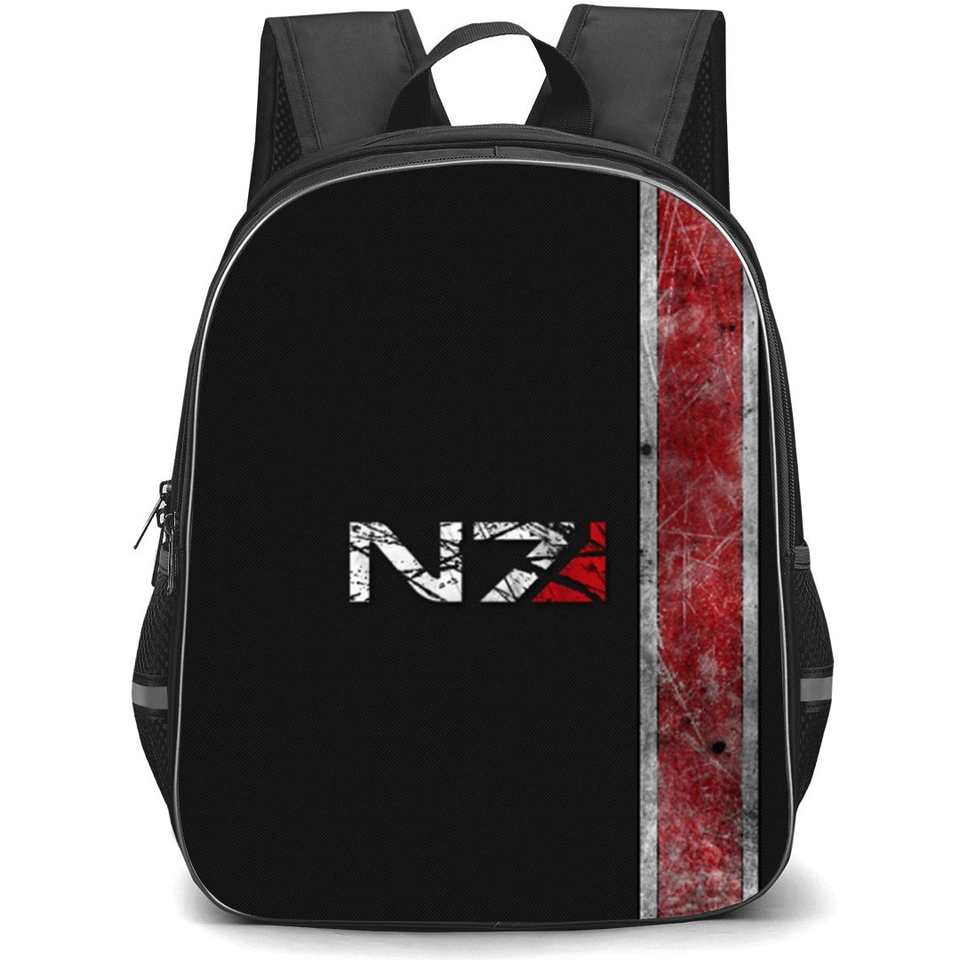 Mass Effect Backpack School Bag StudentPack - Mass Effect N7 Logo Black And Red Grunge Background