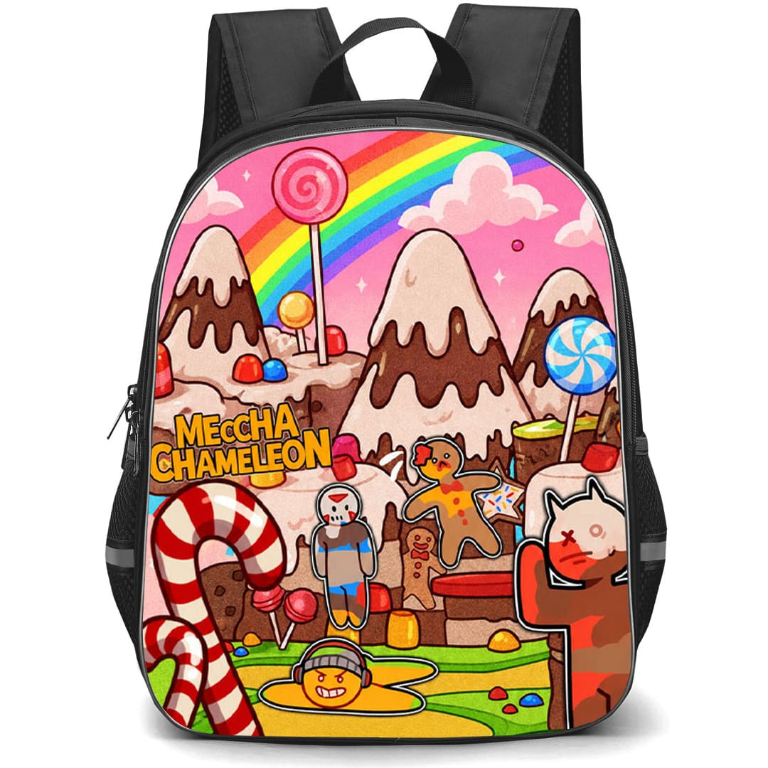 Meccha Chameleon Backpack School Bag StudentPack - Meccha Chameleon Fanart Candy Land Gingerbread Cute Chibi Art Poster