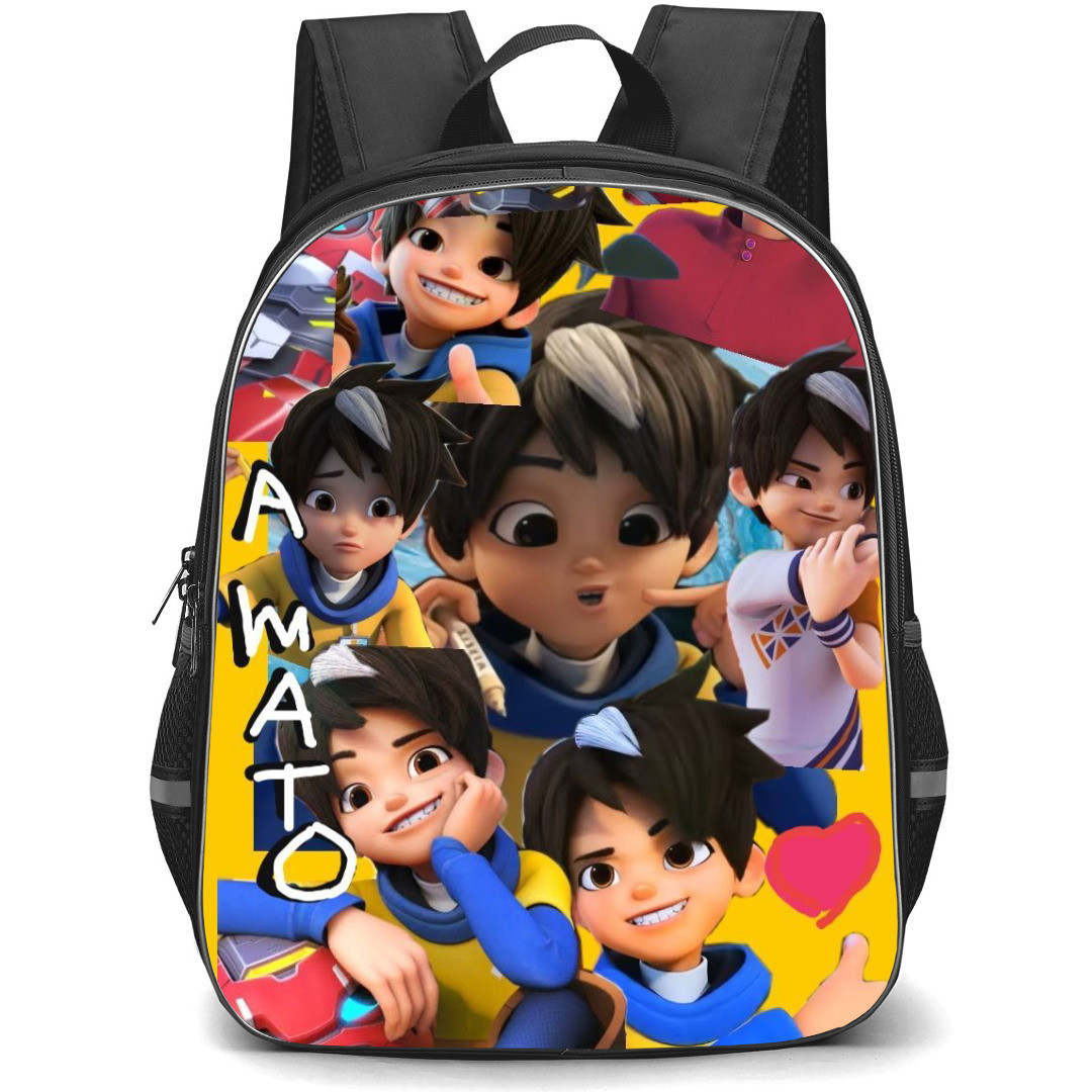 Mechamato Amato Backpack School Bag StudentPack - Amato Smiling Portrait In Orange Collage