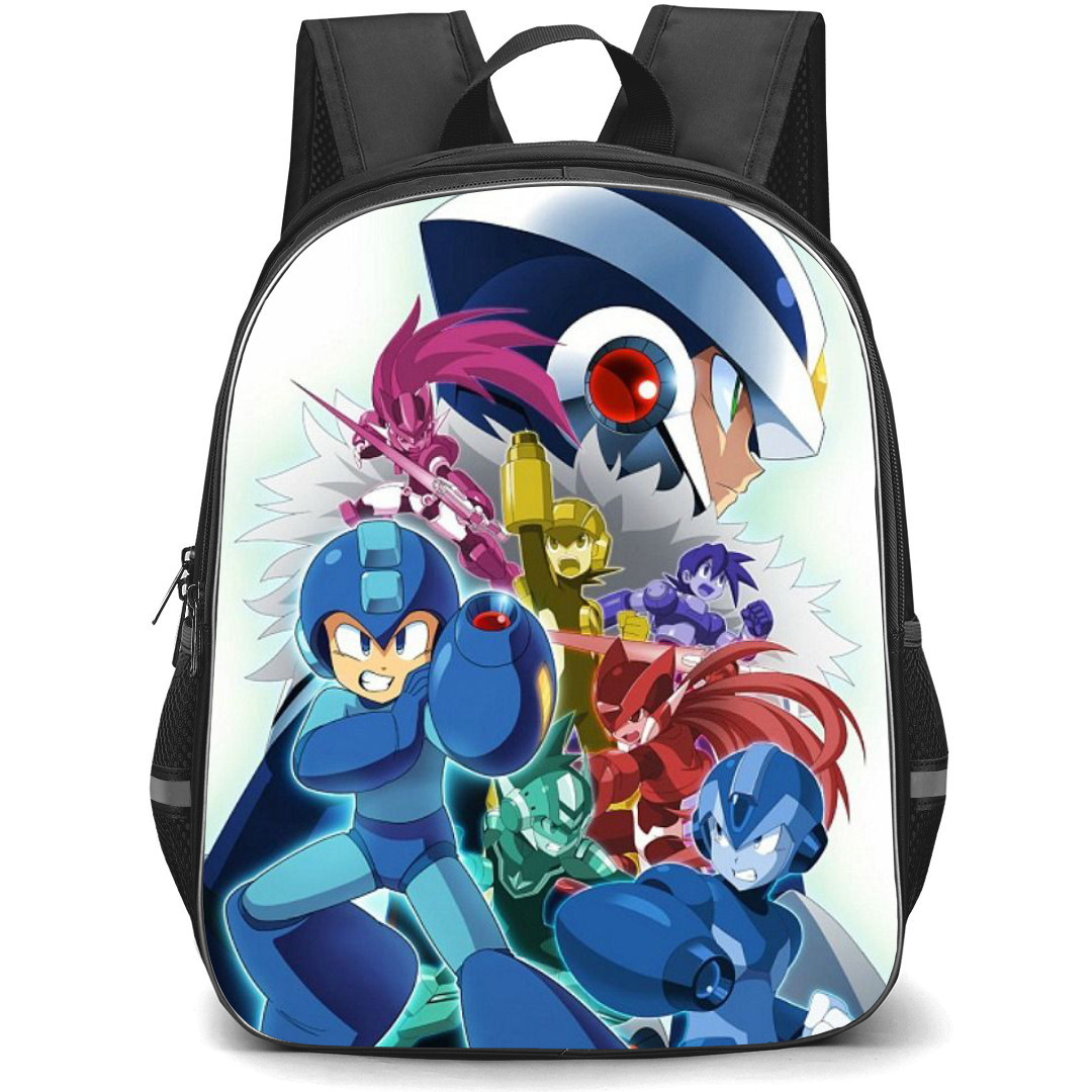 Mega Man Backpack StudentPack - Mega Man Characters Attacking Pose Collage Anime Art