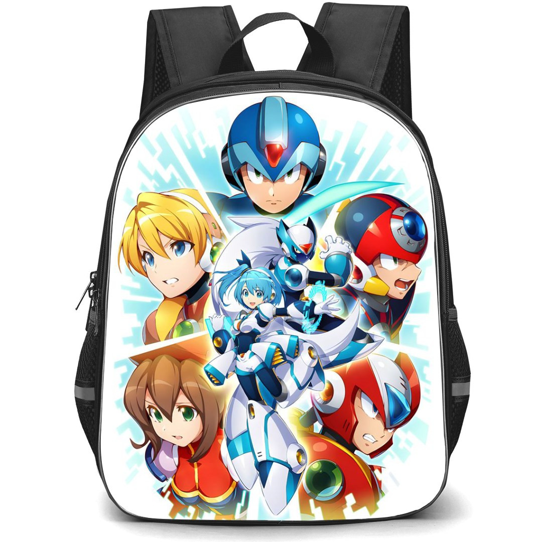 Mega Man Backpack StudentPack - Mega Man Characters Faces Portrait Anime Art