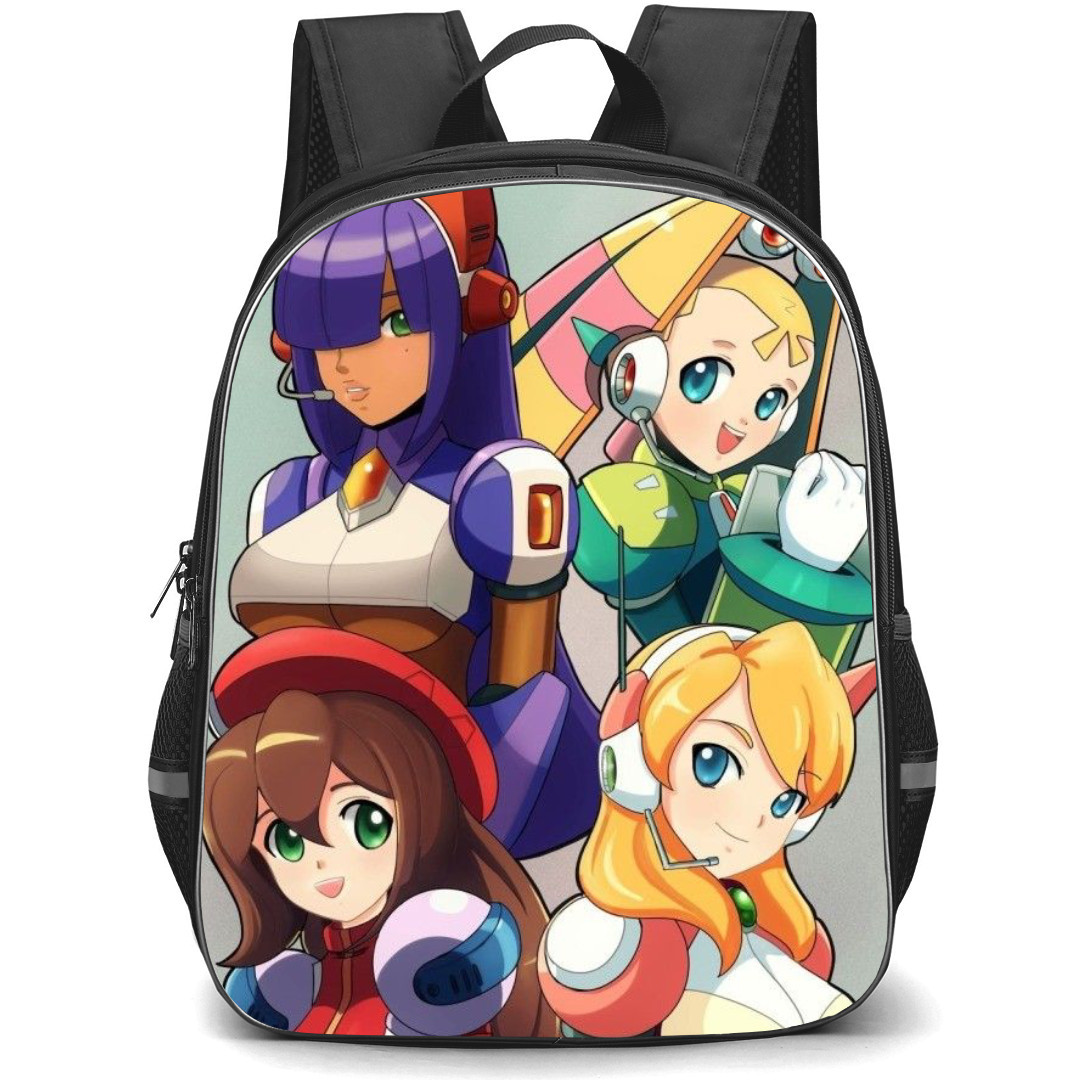 Mega Man Backpack StudentPack - Mega Man Characters Female Smiling Portrait Cartoon Art