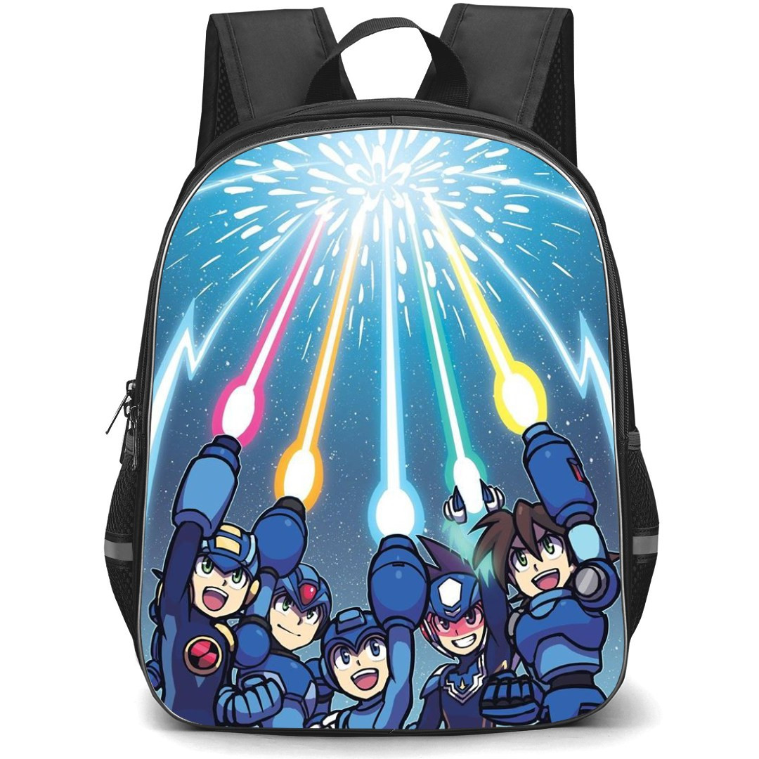 Mega Man Backpack StudentPack - Mega Man Characters Powers Fire Up Cartoon Art