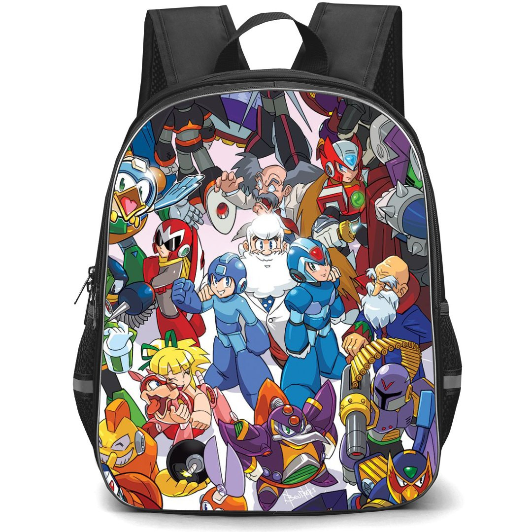 Mega Man Backpack StudentPack - Mega Man Characters Standing Collage Cartoon Art