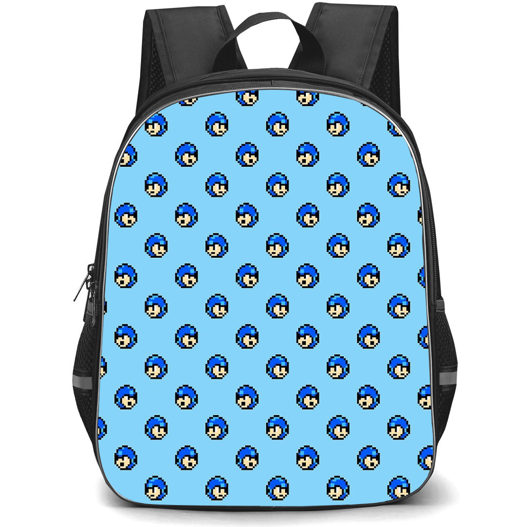 Mega Man Backpack StudentPack - Mega Man Face Pixel Pattern Art