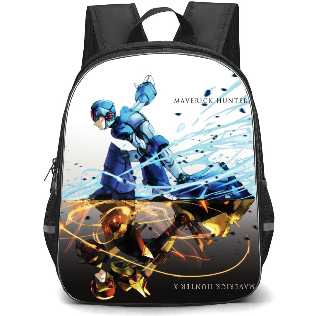 Mega Man Backpack StudentPack - Mega Man X Blue And Gold Opposites Illustration