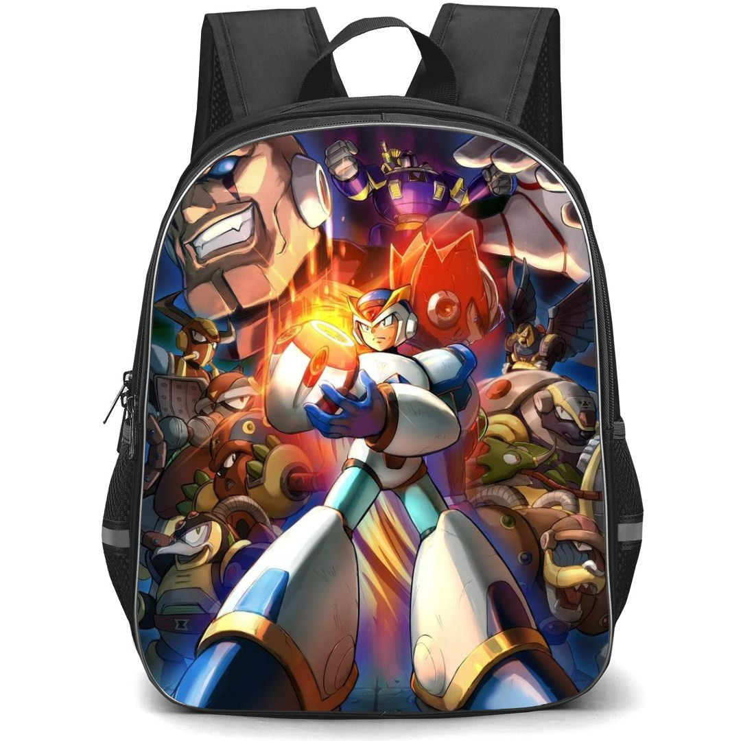 Mega Man Backpack StudentPack - Mega Man X Characters Collage Holding Weapon Cartoon