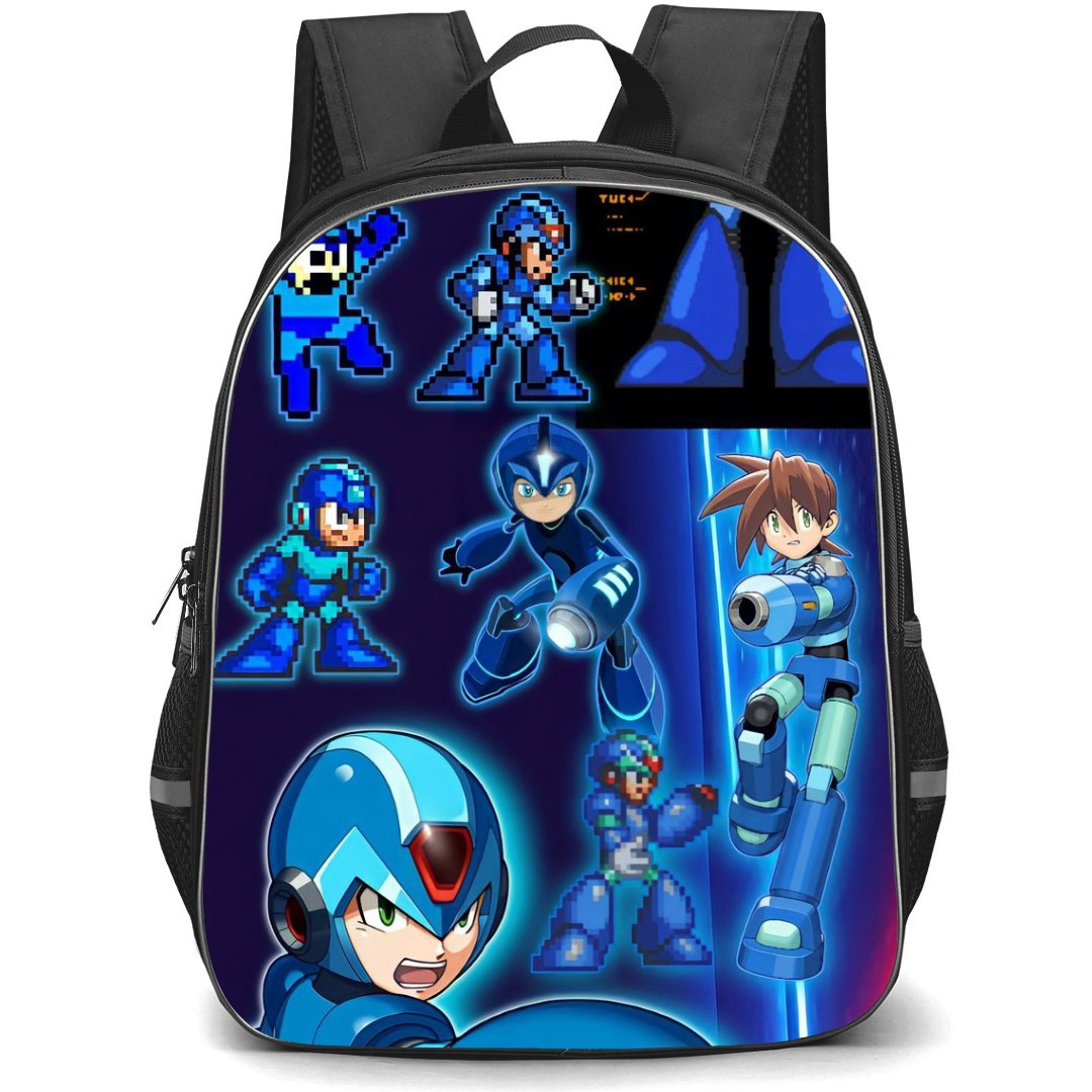 Mega Man Backpack StudentPack - Mega Man X Poses Chibi Cartoon Art
