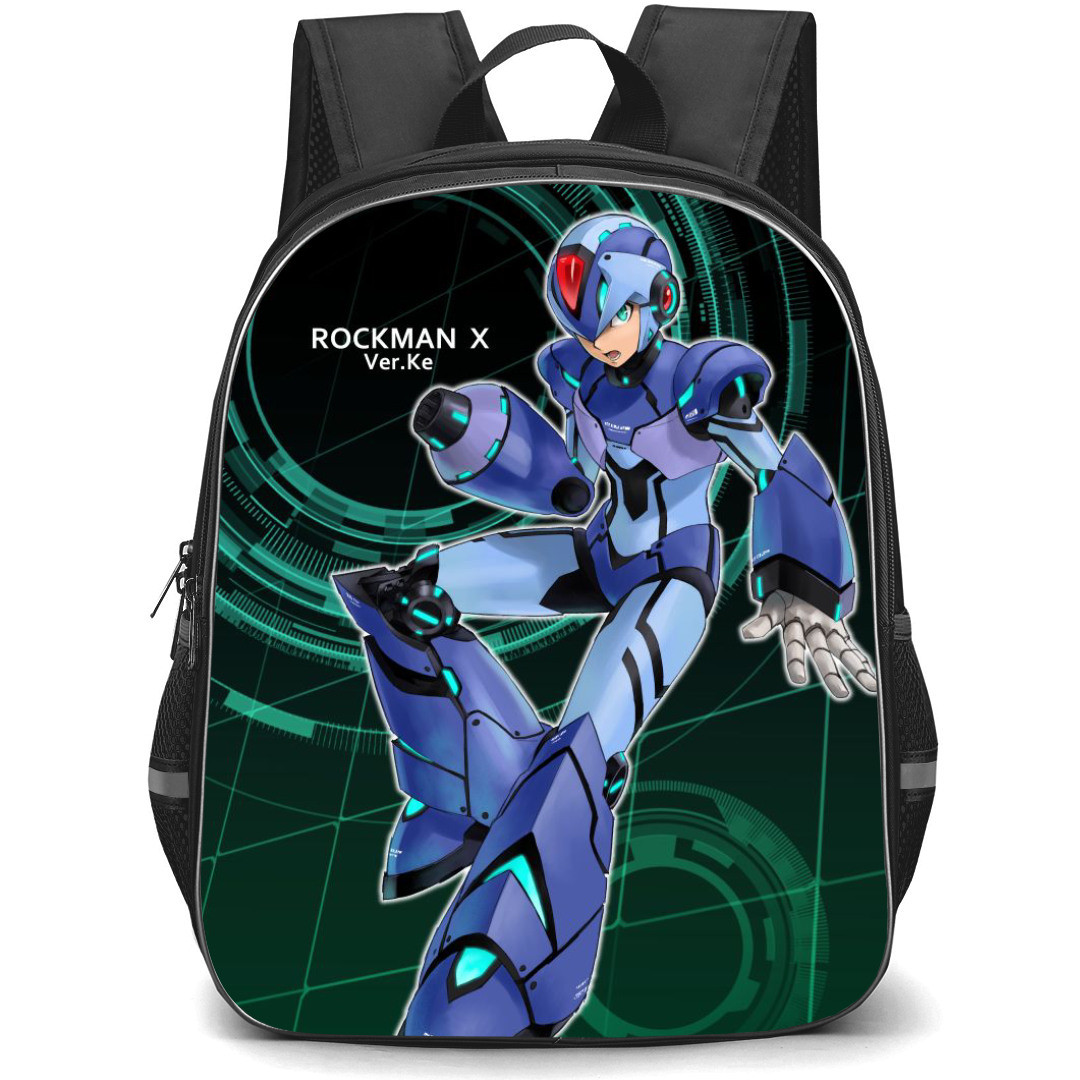 Mega Man Backpack StudentPack - Mega Man X Rockman Pose Green Lines Background