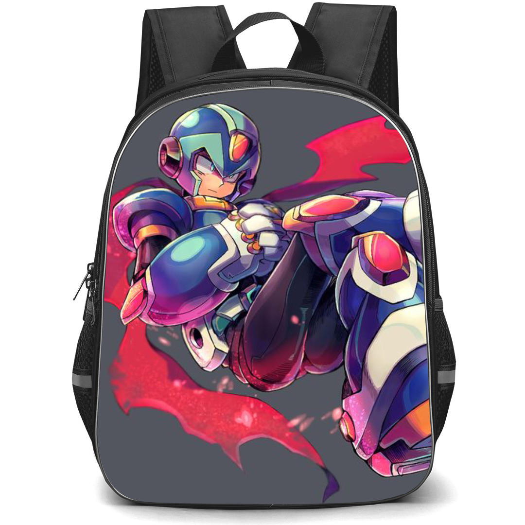 Mega Man Backpack StudentPack - Mega Man X Side Flying Pink Flare Background