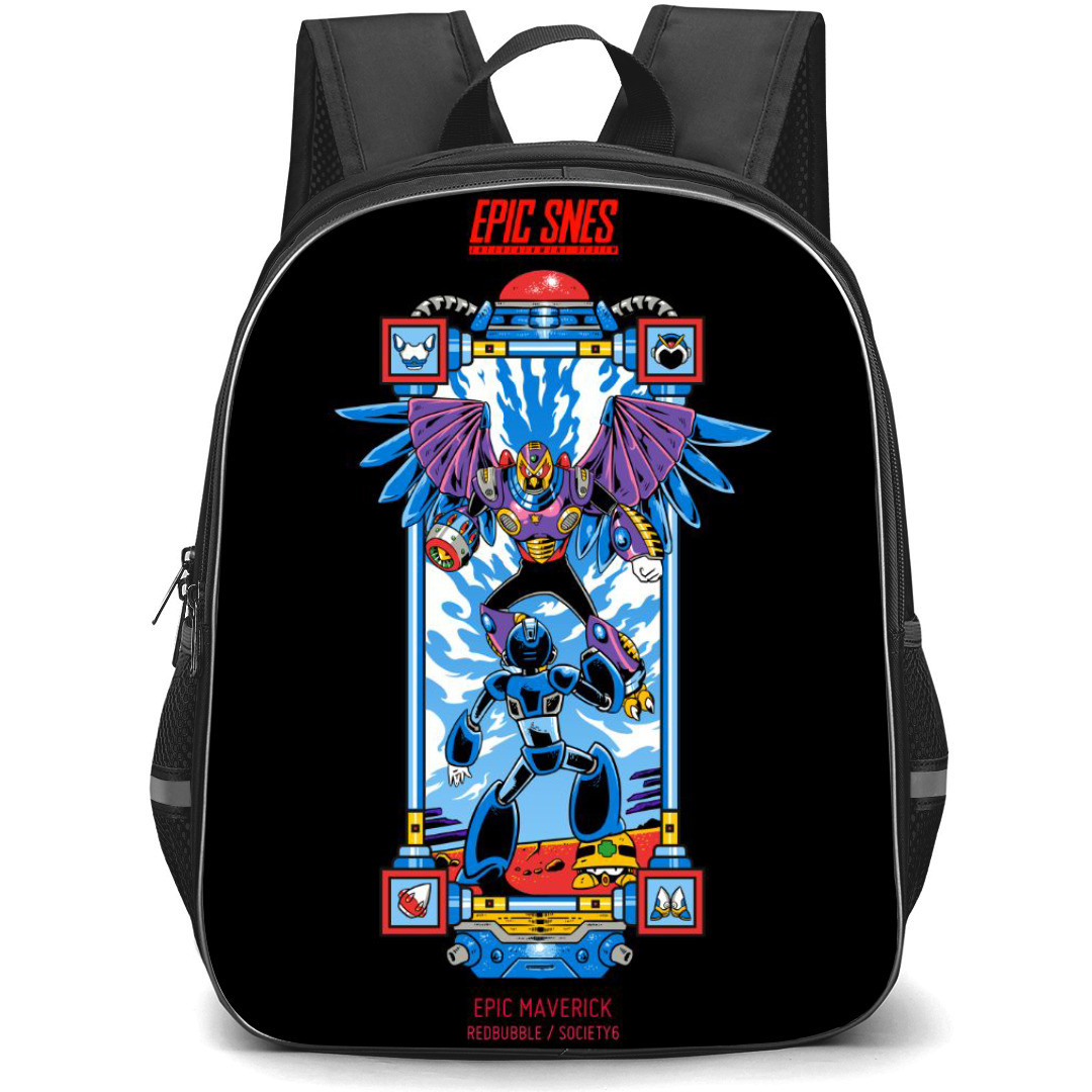 Mega Man Backpack StudentPack - Mega Man X Verus Villain Card Poster Black Background