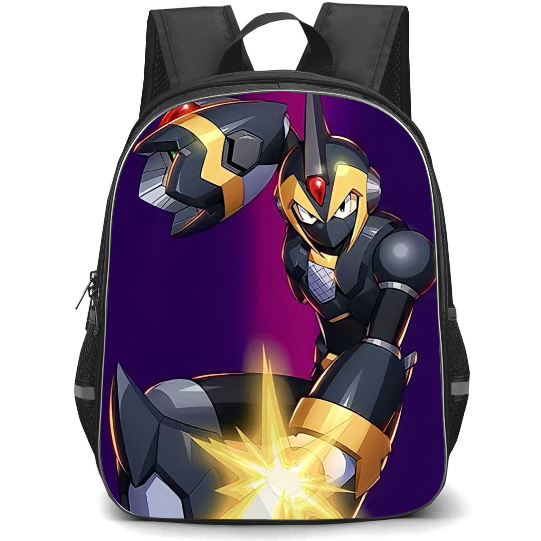 Mega Man Backpack StudentPack - Mega Man Shadow Armor Firing Weapon Violet Background