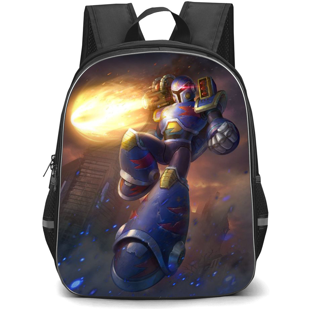 Mega Man Vile Mk Backpack StudentPack - Vile Mk Firing Weapon Flying Fight Scene Illustration