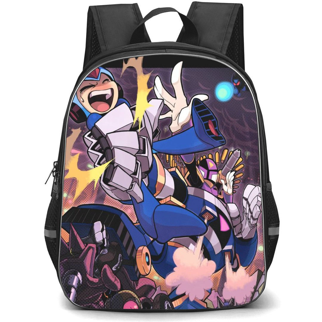 Mega Man Vile Mk Backpack StudentPack - Vile Mk Holding Mega Man Cartoon Illustration