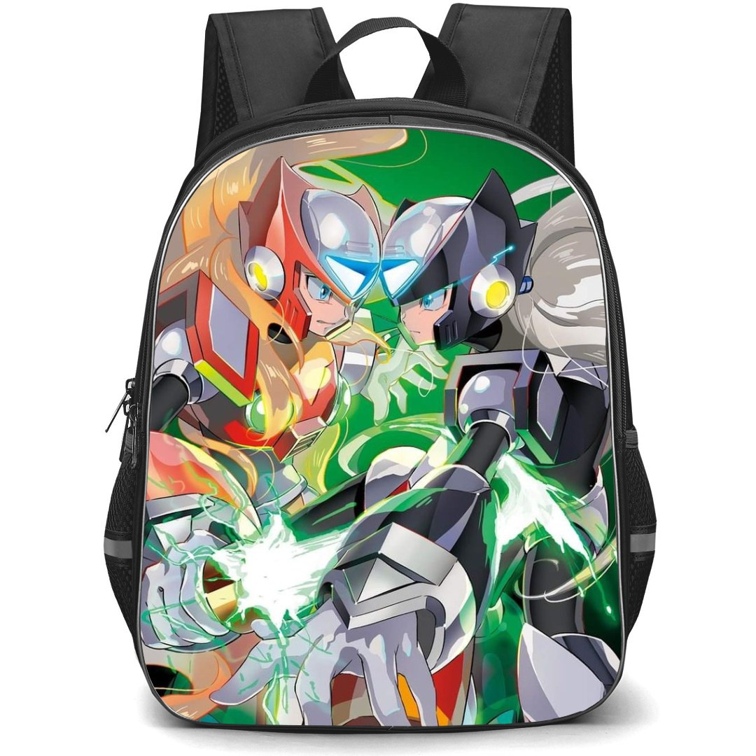 Mega Man Zero Backpack StudentPack - Zero Black Zero Face To Face Green Background