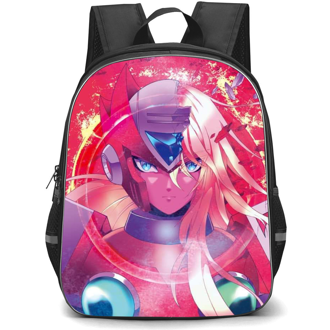 Mega Man Zero Backpack StudentPack - Zero Face Portrait Pink Background Anime